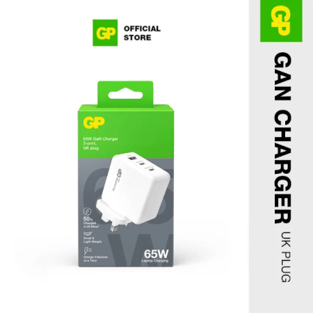 GP GaN Charger 3 Port UK Fixed Plug 65W